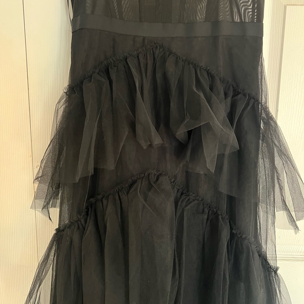 BCBG Black Mesh Dress / Oly Tiered Ruffle Tulle Evening Gown - Picture 3 of 6